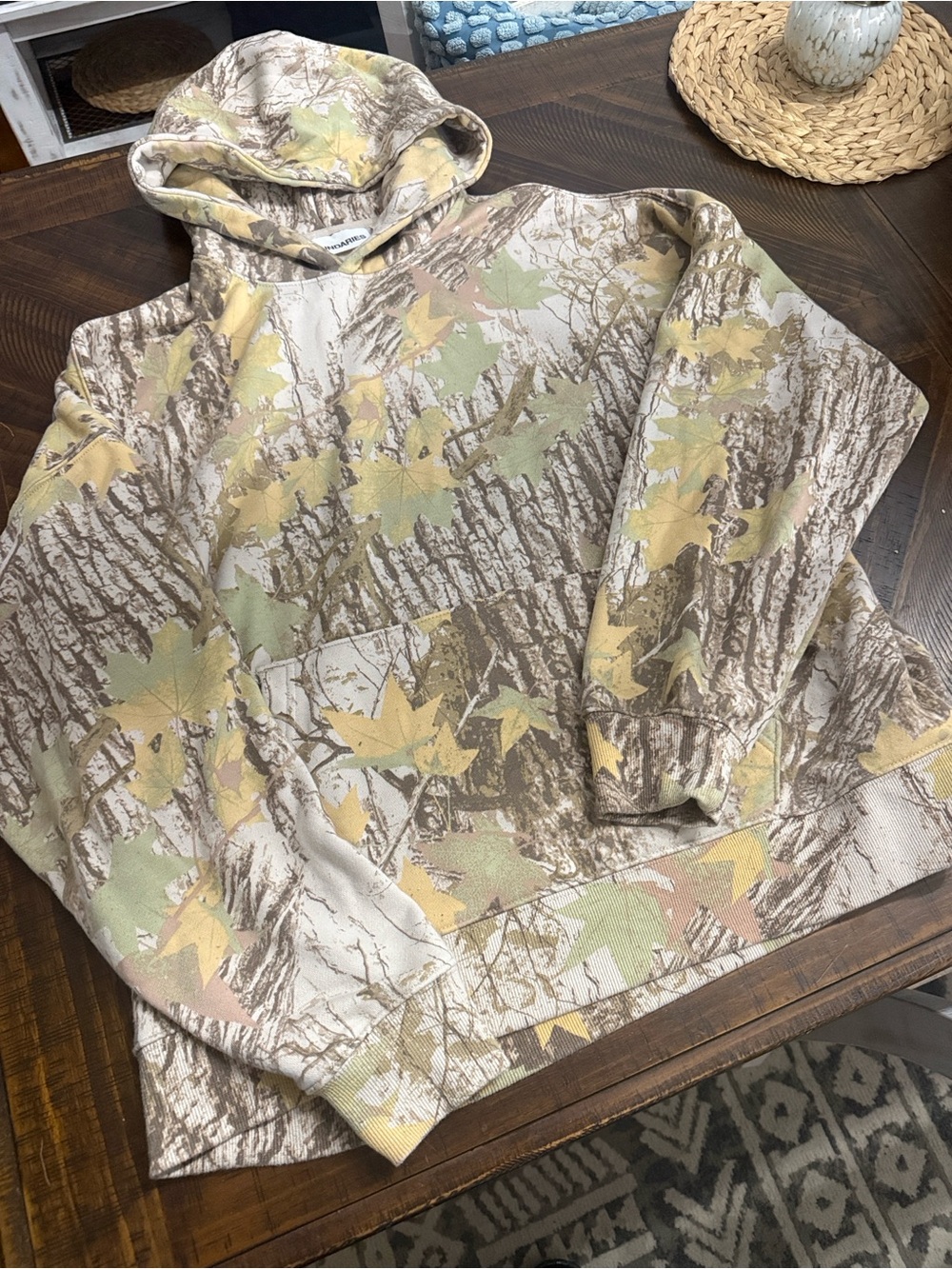No Boundaries Camo Leaf Hoodie in Tan, Green & Yellow